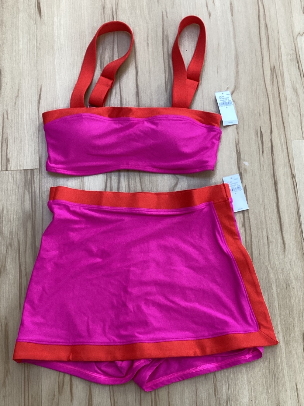 GAP Hot Pink Colorblock Bandeau Swim Top & Skort 2 Piece Bathing Suit Set Small